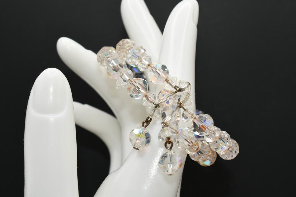 Vintage Aurora Borealis Crystal Memory Wire Bracelet 2 Strand